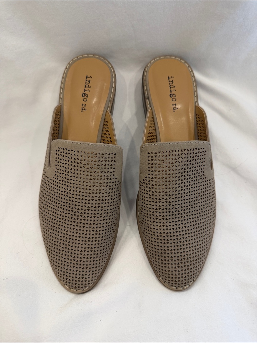 Indigo Taupe Perforated Mule Slides